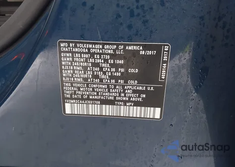 2018 Volkswagen Atlas 3.6L V6 Sel z USA, uszkodzony, nr VIN 1V2MR2CA4JC531708